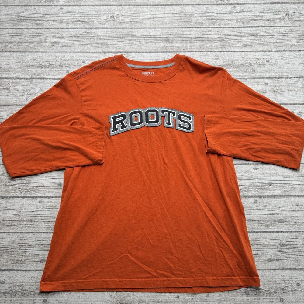 Roots Athletics 73 Shirt Men's Large Orange Long Sleeve Applique Cotton Varsity